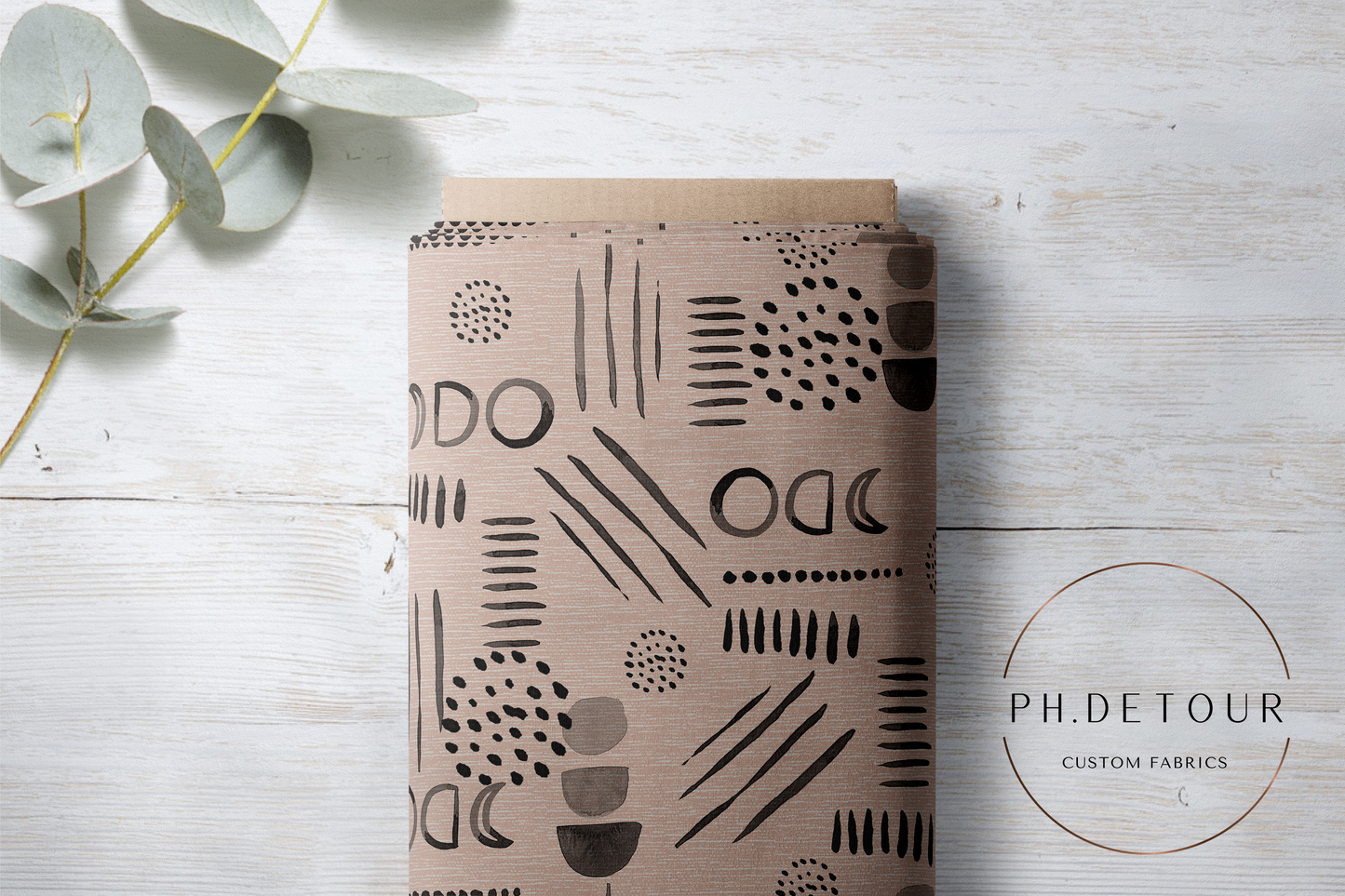 PREORDER - Neutral Abstract Black on Handwoven Texture Pale Peach - 1543 - Choose Your Base