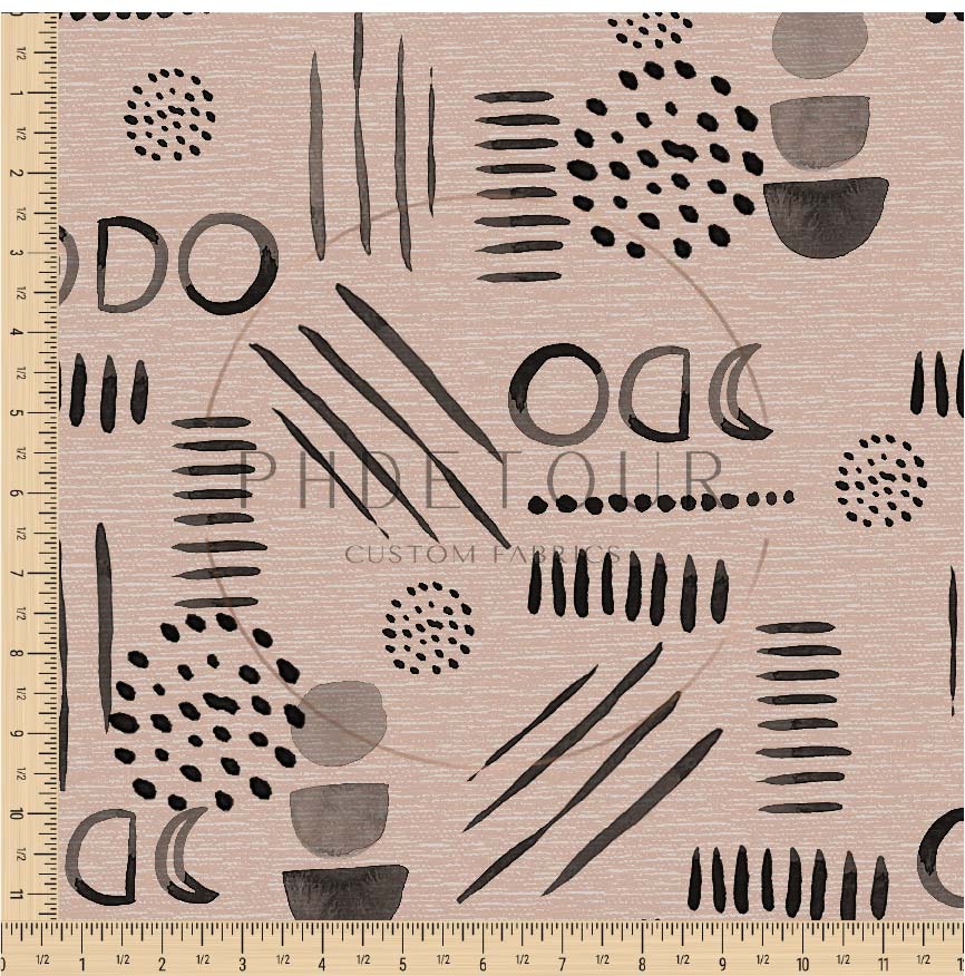 PREORDER - Neutral Abstract Black on Handwoven Texture Pale Peach - 1543 - Choose Your Base