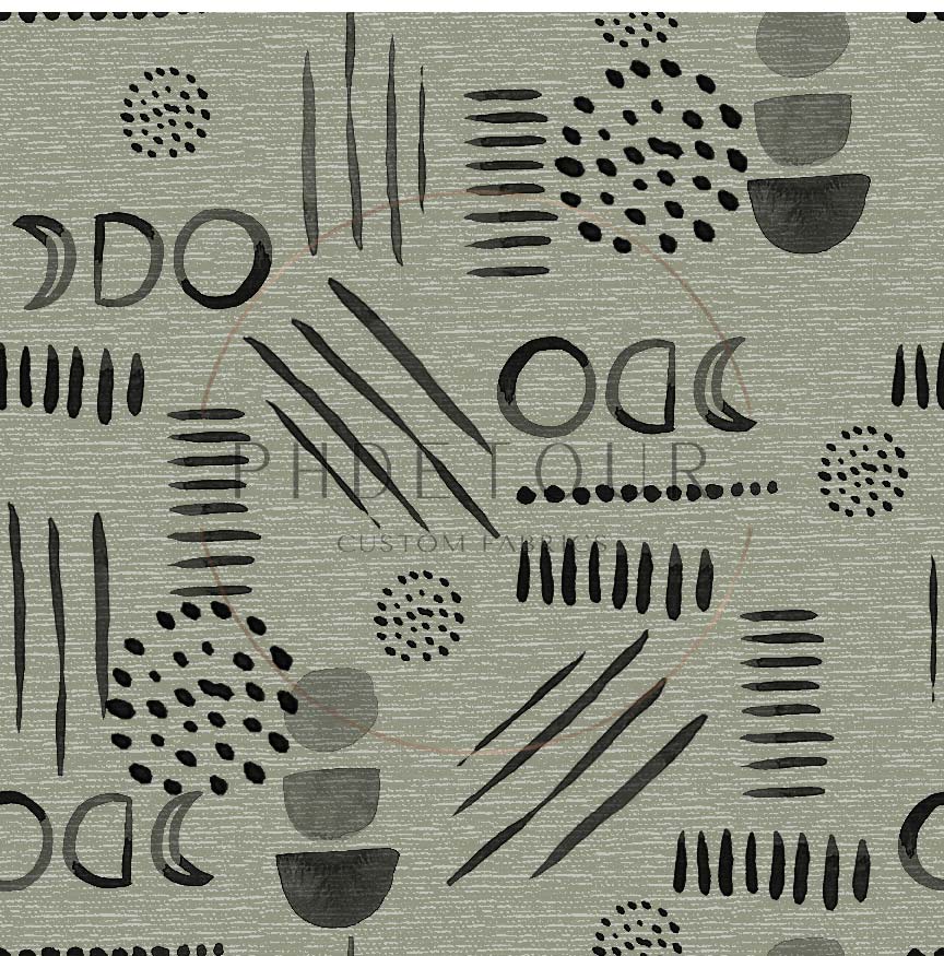 PREORDER - Neutral Abstract Black on Handwoven Texture Sage - 1544 - Choose Your Base