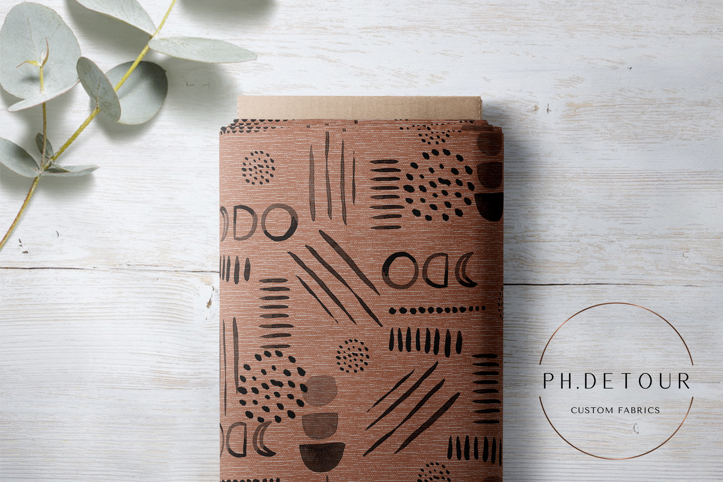 PREORDER - Neutral Abstract Black on Handwoven Texture Terra Cotta - 1547 - Choose Your Base