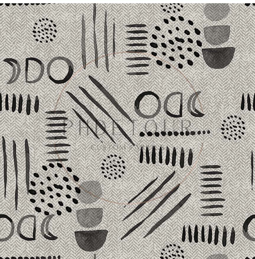 PREORDER - Neutral Abstract Black on Herringbone Texture Bone - 1548 - Choose Your Base