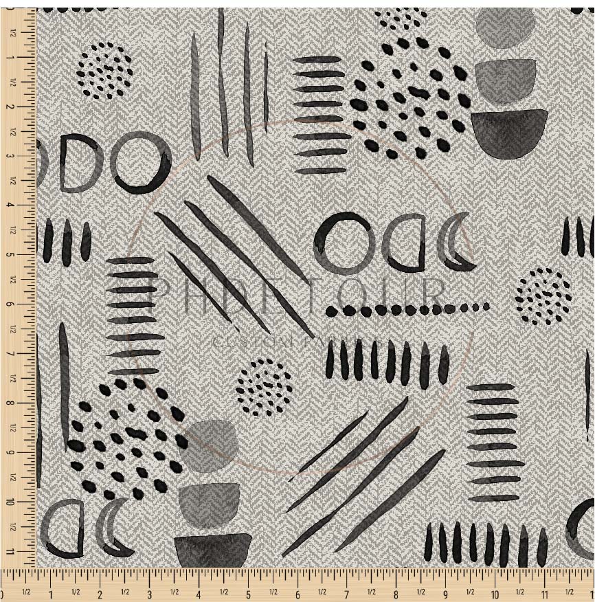 PREORDER - Neutral Abstract Black on Herringbone Texture Bone - 1548 - Choose Your Base
