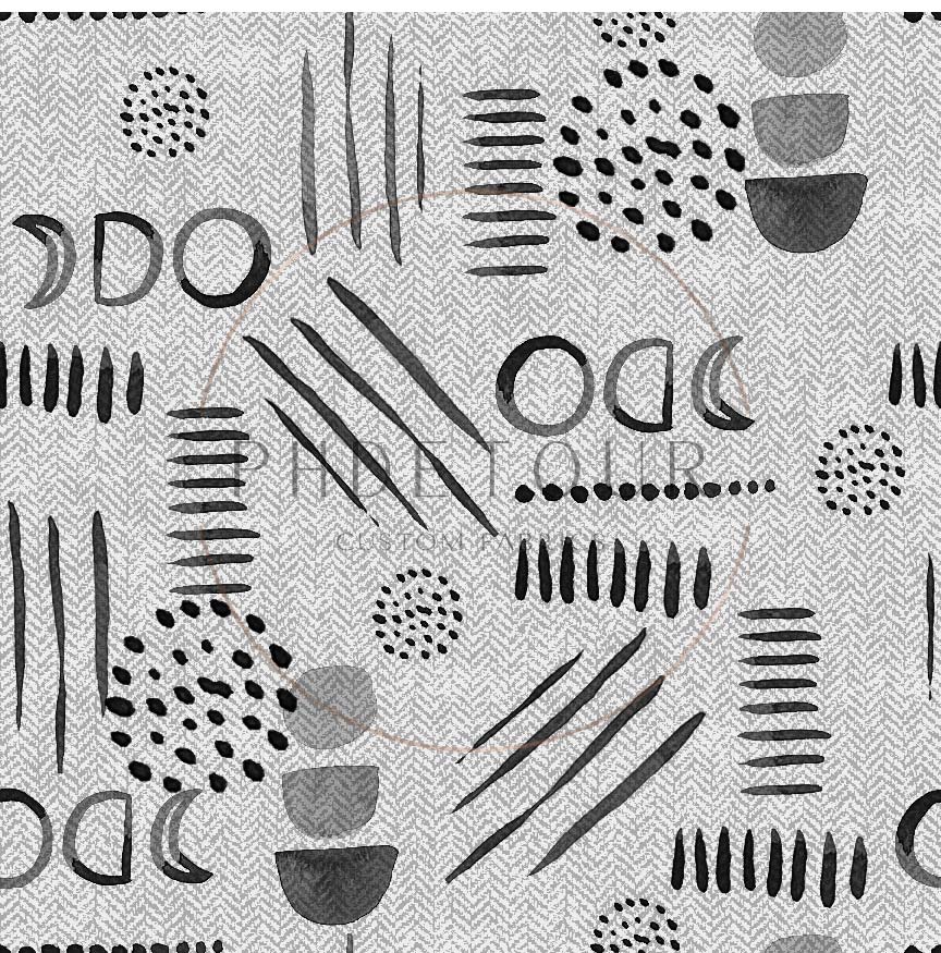 PREORDER - Neutral Abstract Black on Herringbone Texture Fog - 1550 - Choose Your Base