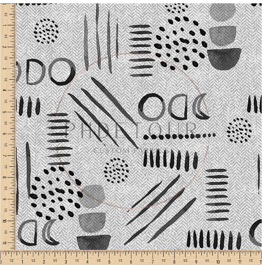 PREORDER - Neutral Abstract Black on Herringbone Texture Fog - 1550 - Choose Your Base