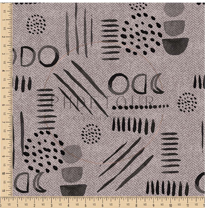 PREORDER - Neutral Abstract Black on Herringbone Texture Fossil - 1551 - Choose Your Base