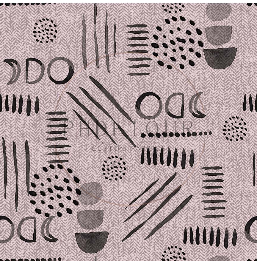 PREORDER - Neutral Abstract Black on Herringbone Texture Lotus - 1553 - Choose Your Base