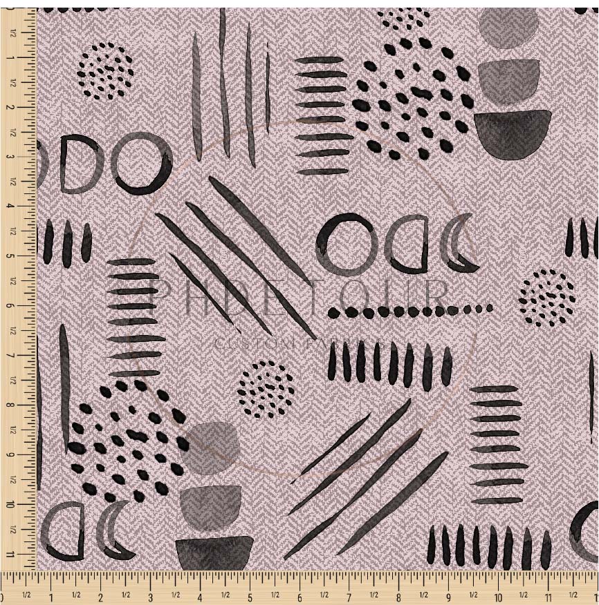 PREORDER - Neutral Abstract Black on Herringbone Texture Lotus - 1553 - Choose Your Base