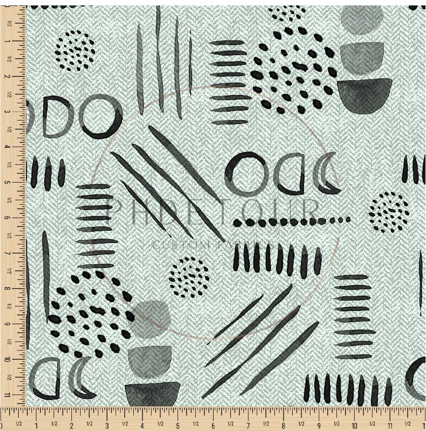 PREORDER - Neutral Abstract Black on Herringbone Texture Mint - 1554 - Choose Your Base