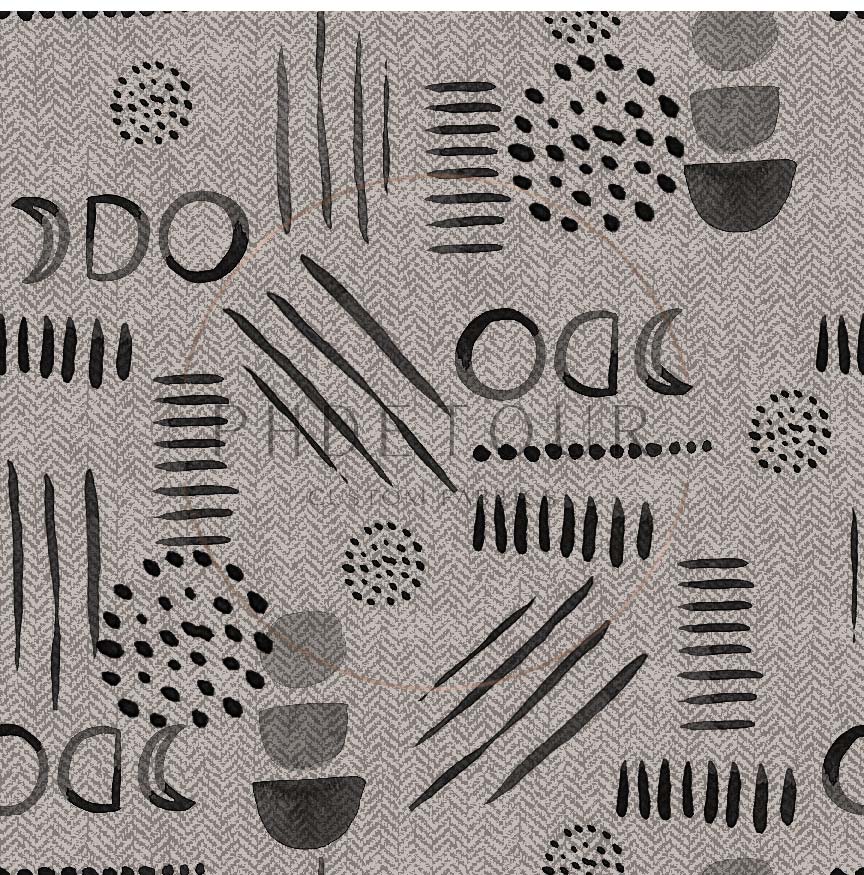 PREORDER - Neutral Abstract Black on Herringbone Texture Mushroom - 1555 - Choose Your Base