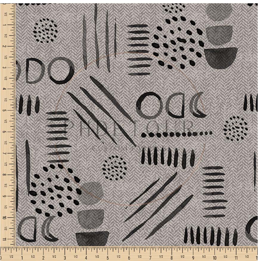 PREORDER - Neutral Abstract Black on Herringbone Texture Mushroom - 1555 - Choose Your Base
