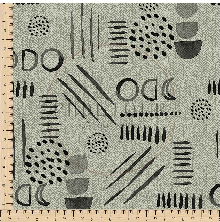 PREORDER - Neutral Abstract Black on Herringbone Texture Sage - 1557 - Choose Your Base