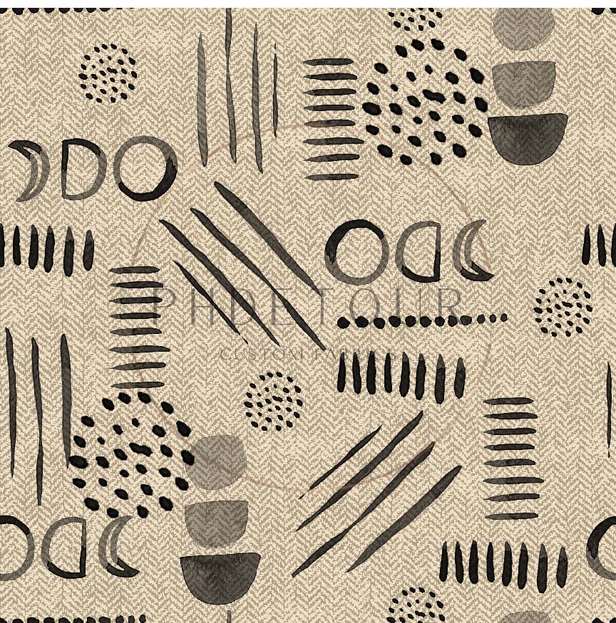 PREORDER - Neutral Abstract Black on Herringbone Texture Sand - 1558 - Choose Your Base