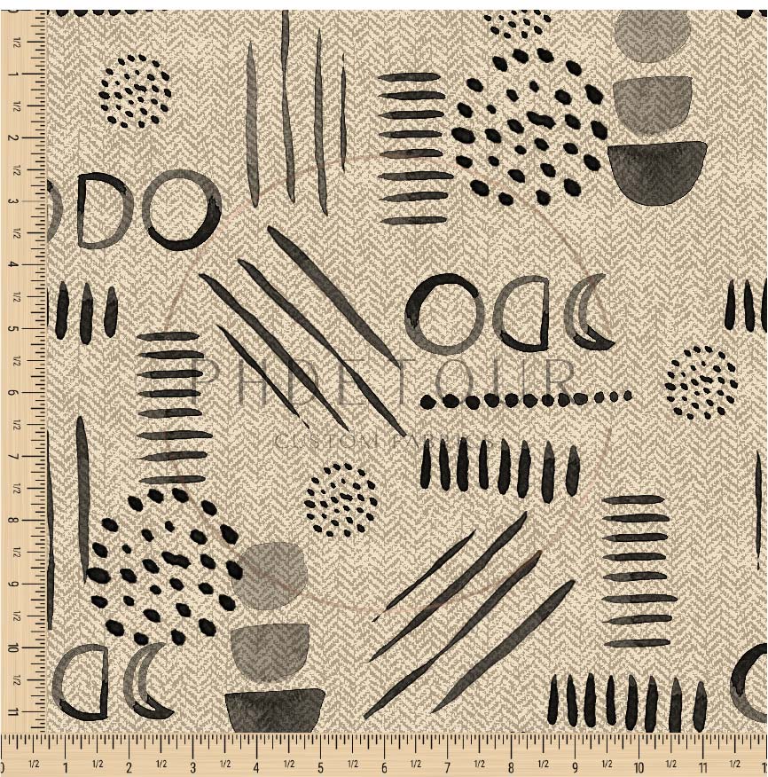PREORDER - Neutral Abstract Black on Herringbone Texture Sand - 1558 - Choose Your Base