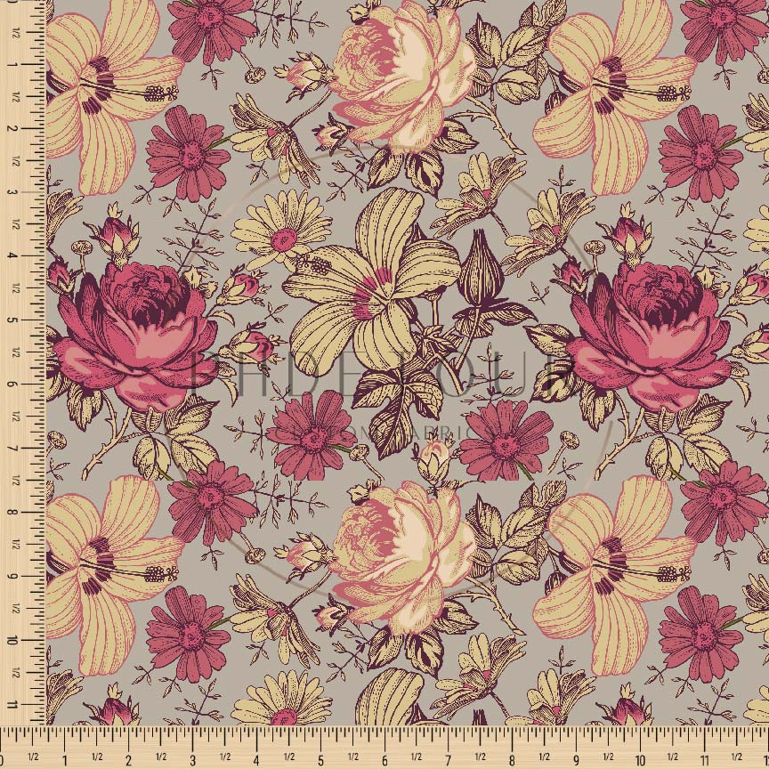 PREORDER - Veronique Floral - Pink on Gray - 3095 - Choose Your Base