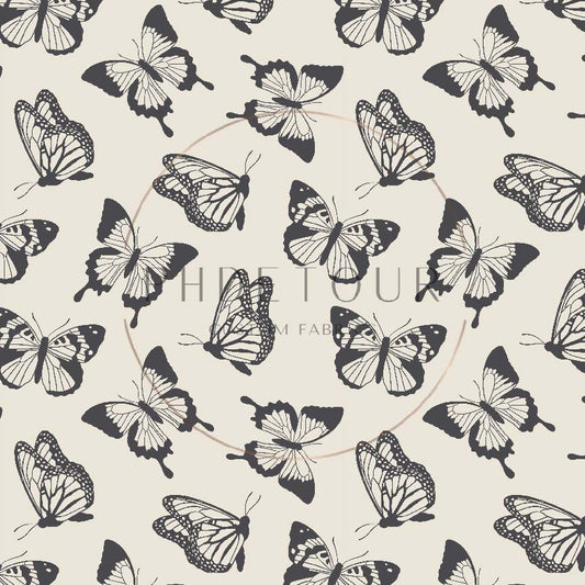 PhDetour - Organic Cotton Lycra - Charcoal Butterflies - 1 yard