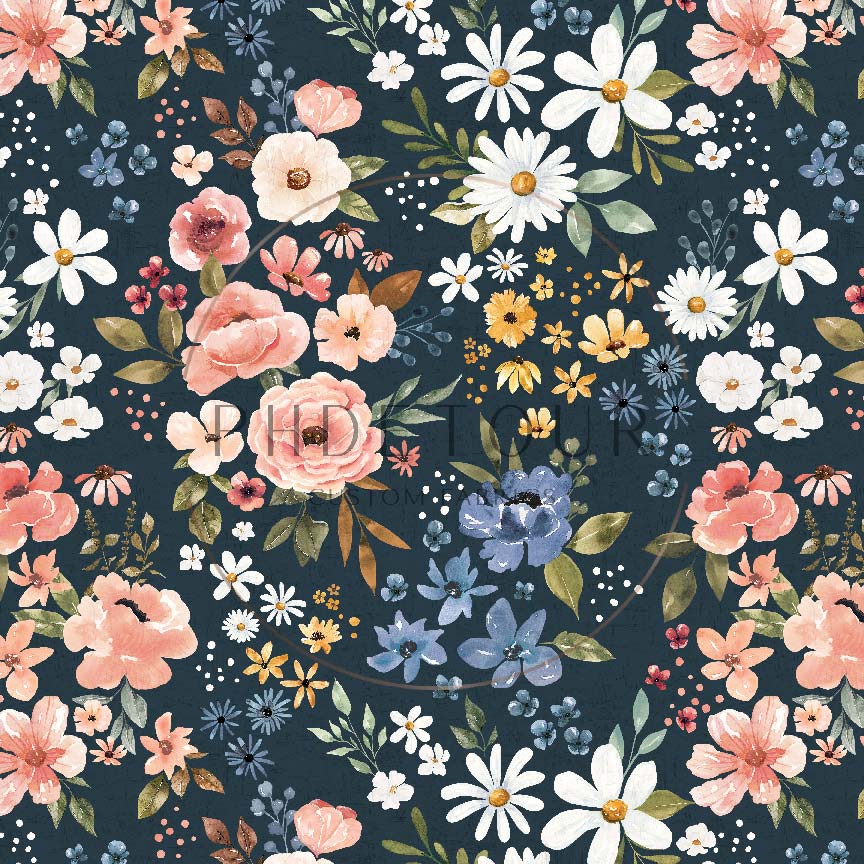 PREORDER - Cate and Rainn Collection - Wanderlust Floral on Navy - 3639 - Choose Your Base