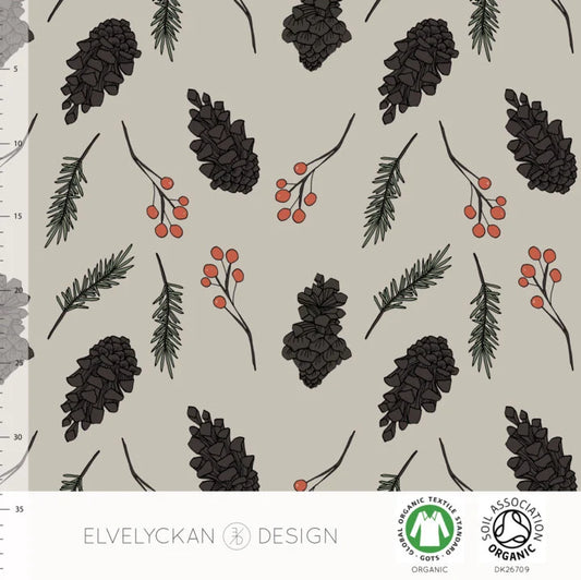 Elvelyckan - Organic Cotton Lycra - Pine Cones and Berries - 1 yard