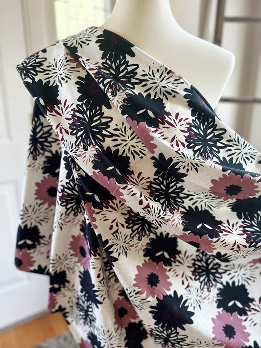 Dahlias - Black and Opera Mauve - European Printed Jersey
