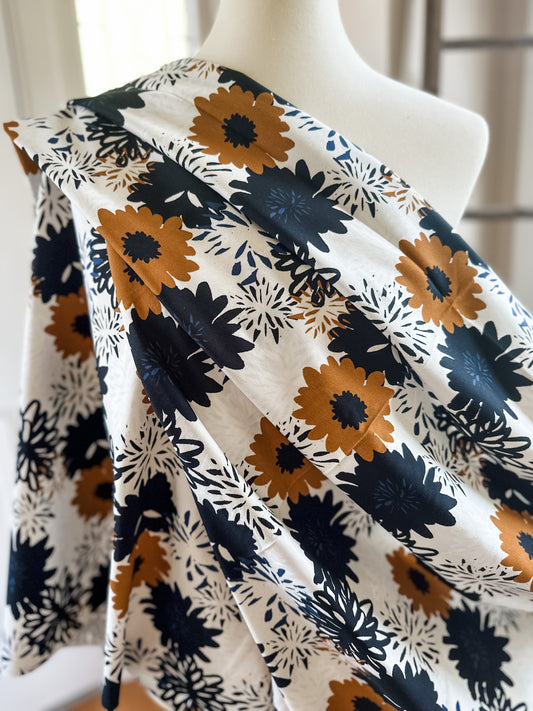 Dahlias - Black and Ochre - European Printed Jersey