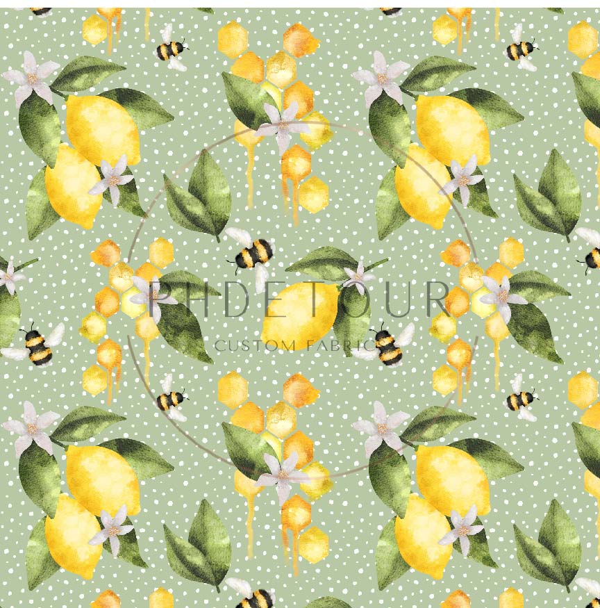 PREORDER - Bees and Lemons on Sage - 0086 - Choose Your Base