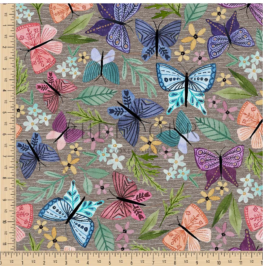 PREORDER - Butterfly Toss on Handwoven Texture - Fossil - 0229 - Choose Your Base