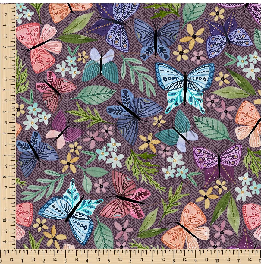 PREORDER - Butterfly Toss on Herringbone Eggplant - 0239 - Choose Your Base