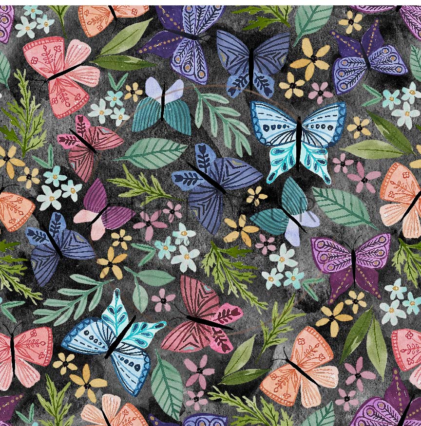 PREORDER - Butterfly Toss on Watercolor Black - 0259 - Choose Your Base