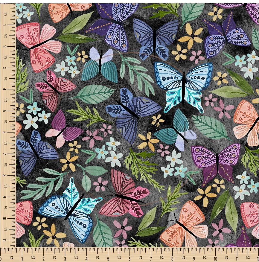 PREORDER - Butterfly Toss on Watercolor Black - 0259 - Choose Your Base