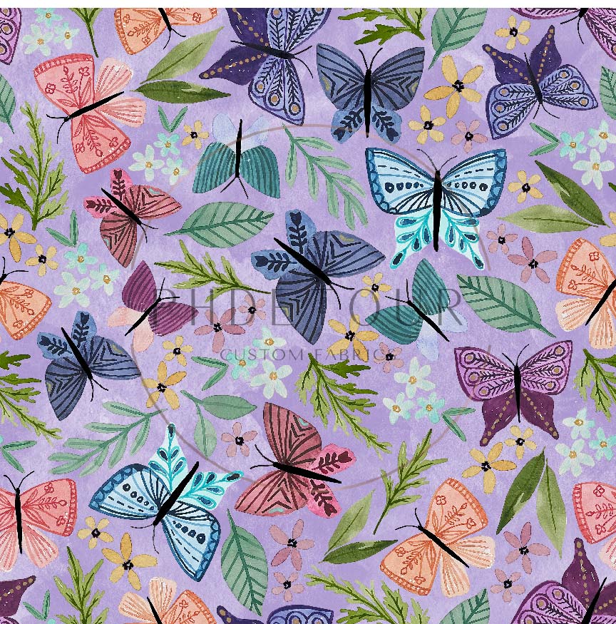 PREORDER - Butterfly Toss on Watercolor Lilac - 0263 - Choose Your Base