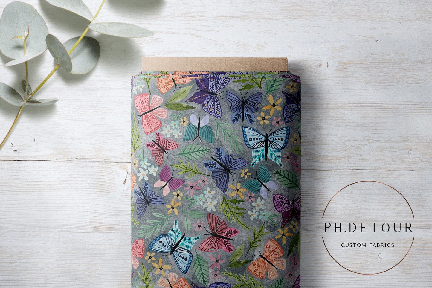 PREORDER - Butterfly Toss on Watercolor Mineral - 0264 - Choose Your Base