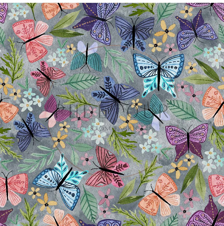 PREORDER - Butterfly Toss on Watercolor Mineral - 0264 - Choose Your Base