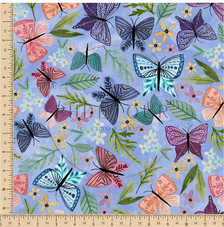 PREORDER - Butterfly Toss on Watercolor Periwinkle - 0265 - Choose Your Base