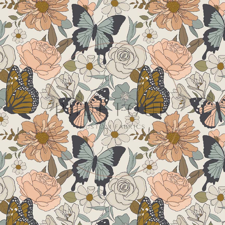 PREORDER - Claire Floral Butterflies on Cream - 0396 - Choose Your Base