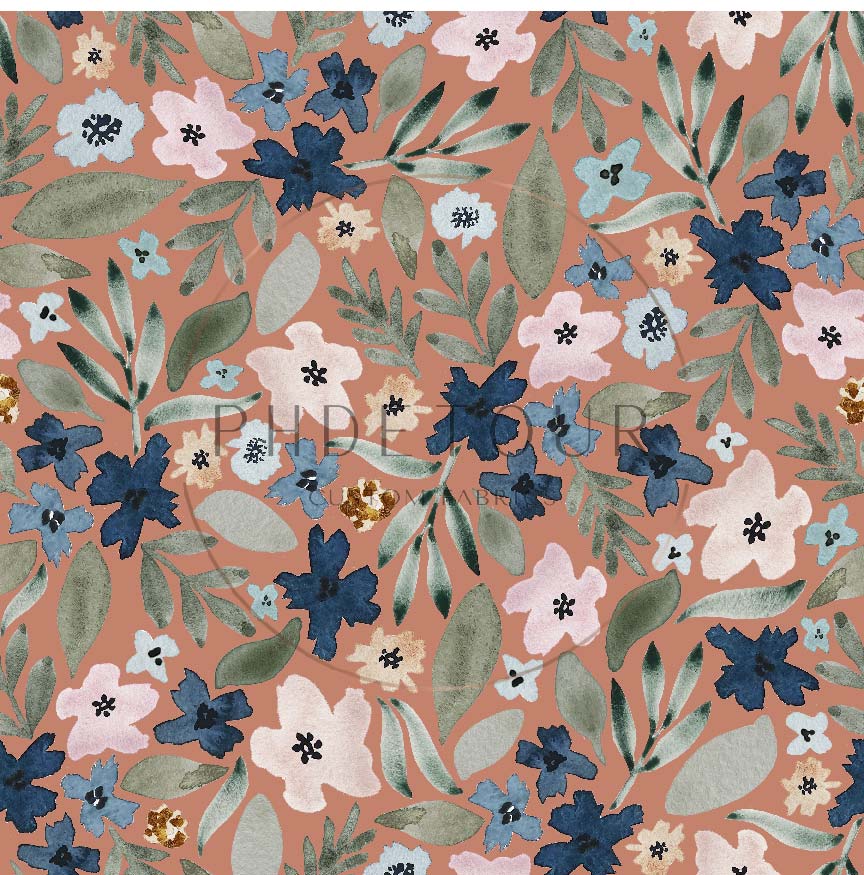 PREORDER - Indigo Floral on Blush - 0942 - Choose Your Base
