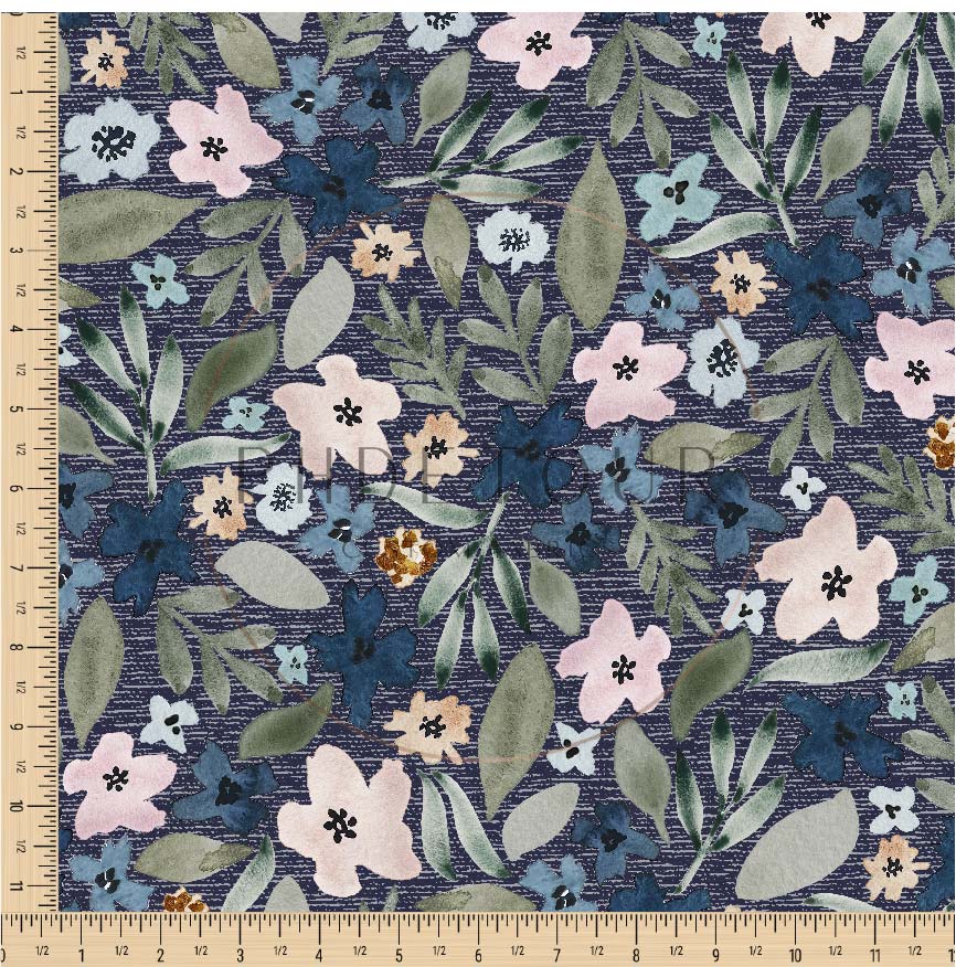 PREORDER - Indigo Floral on Handwoven Texture Navy - 0952 - Choose Your Base