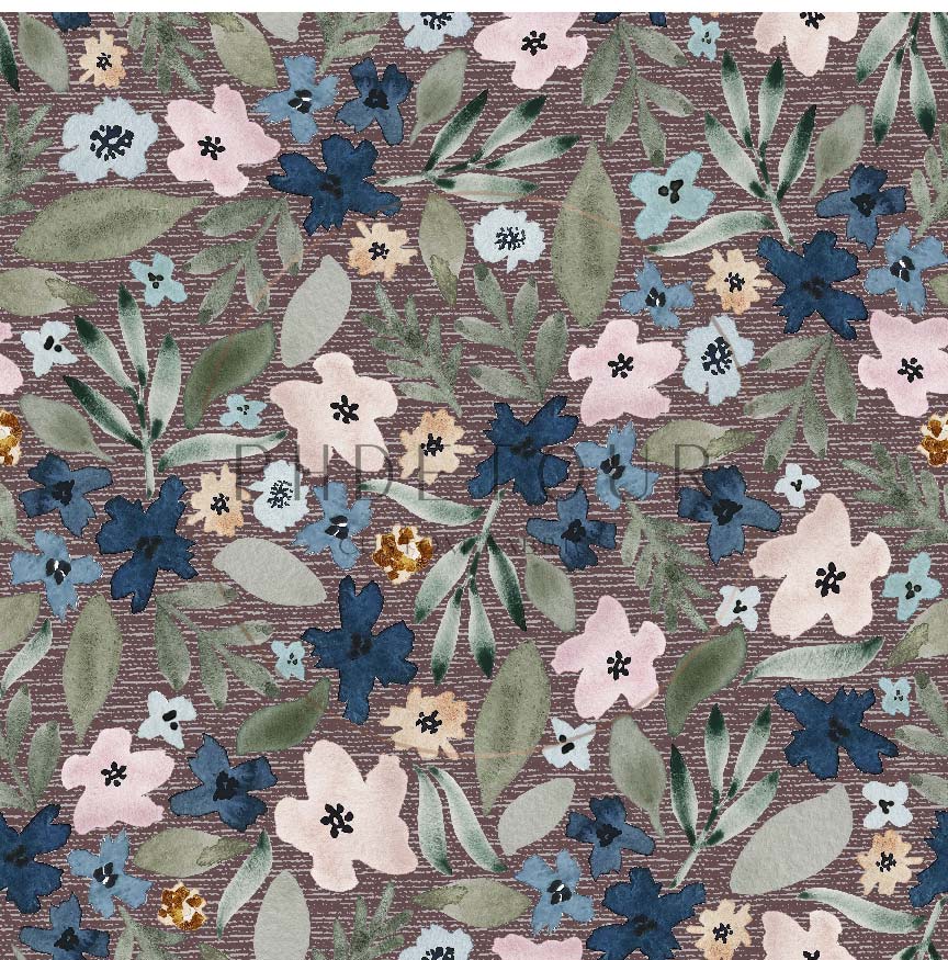 PREORDER - Indigo Floral on Handwoven Texture Raisin - 0953 - Choose Your Base