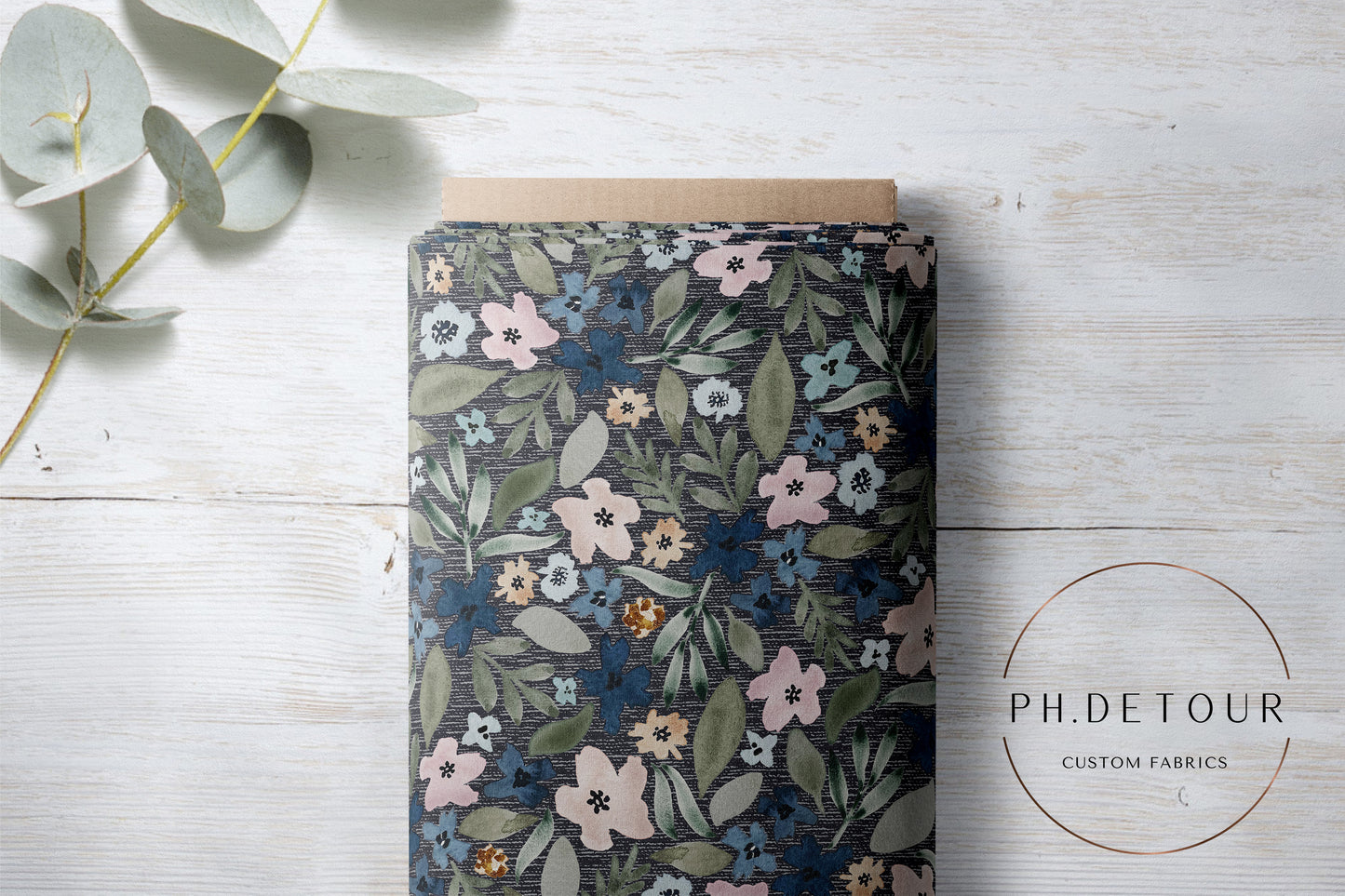 PREORDER - Indigo Floral on Handwoven Texture Slate - 0954 - Choose Your Base