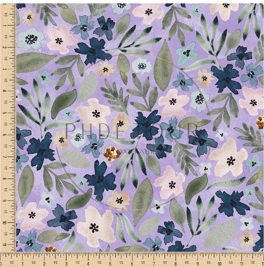 PREORDER - Indigo Floral on Watercolor Lilac - 0975 - Choose Your Base