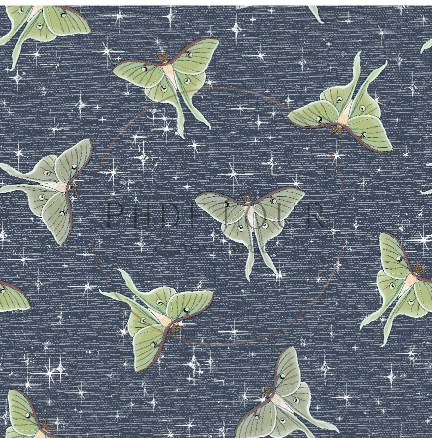 PREORDER - Luna Moths on Handwoven Texture Cadet - 1059 - Choose Your Base