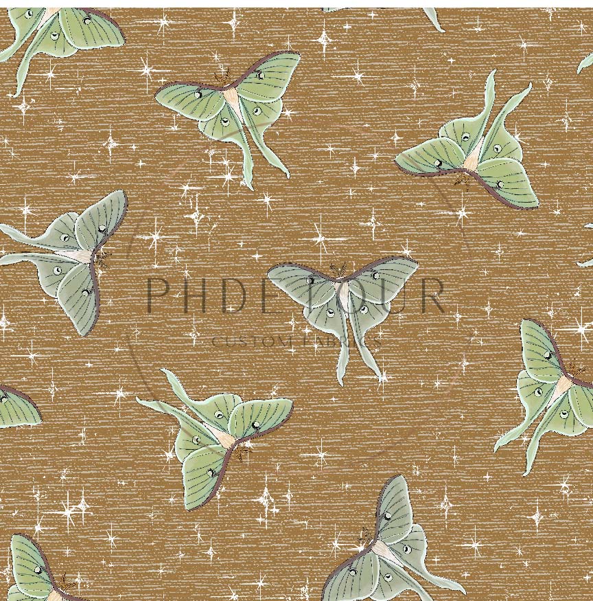 PREORDER - Luna Moths on Handwoven Texture Caramel - 1060 - Choose Your Base