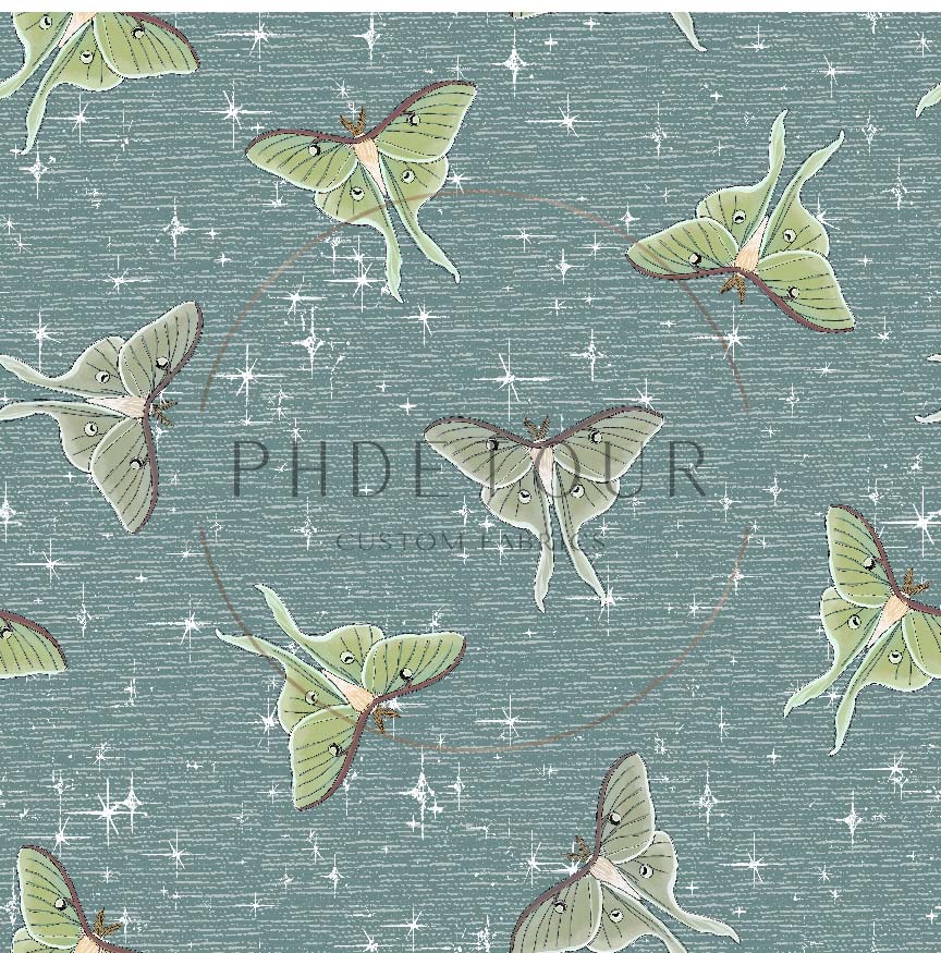 PREORDER - Luna Moths on Handwoven Texture Ocean - 1071 - Choose Your Base