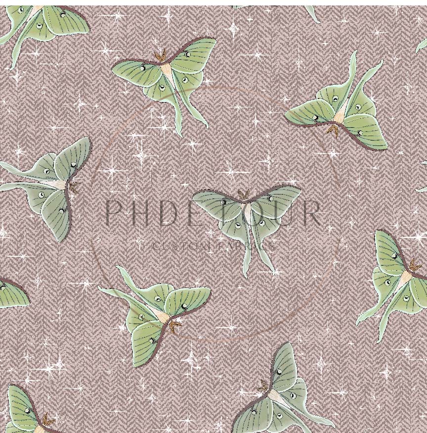 PREORDER - Luna Moths on Herringbone Texture Clay - 1081 - Choose Your Base
