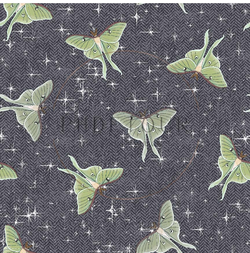 PREORDER - Luna Moths on Herringbone Texture Slate - 1090 - Choose Your Base