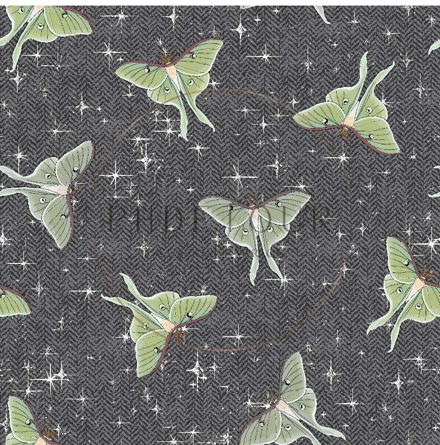 PREORDER - Luna Moths on Herringbone Texture Space - 1091 - Choose Your Base