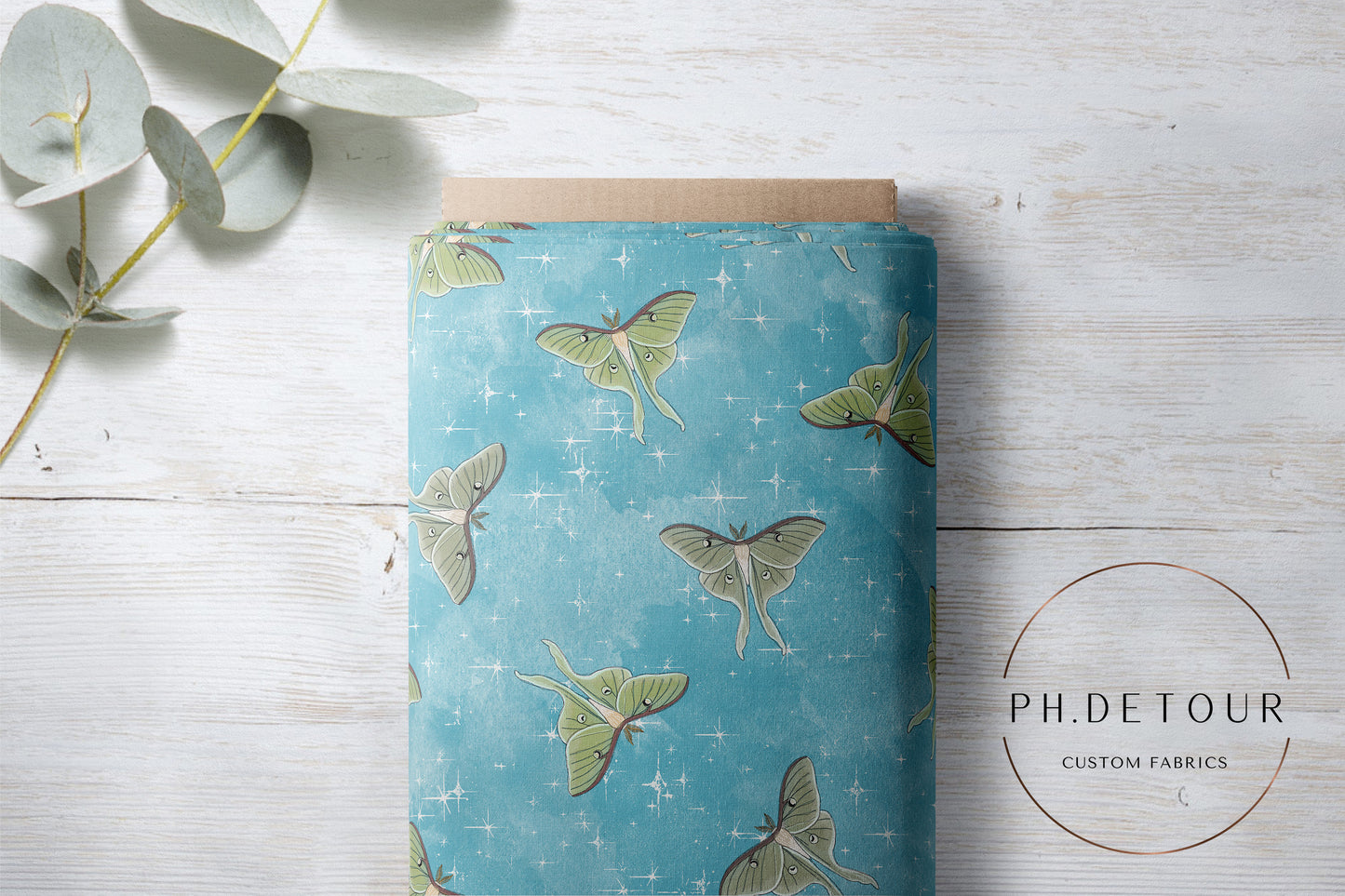 PREORDER - Luna Moths on Watercolor Aqua - 1116 - Choose Your Base