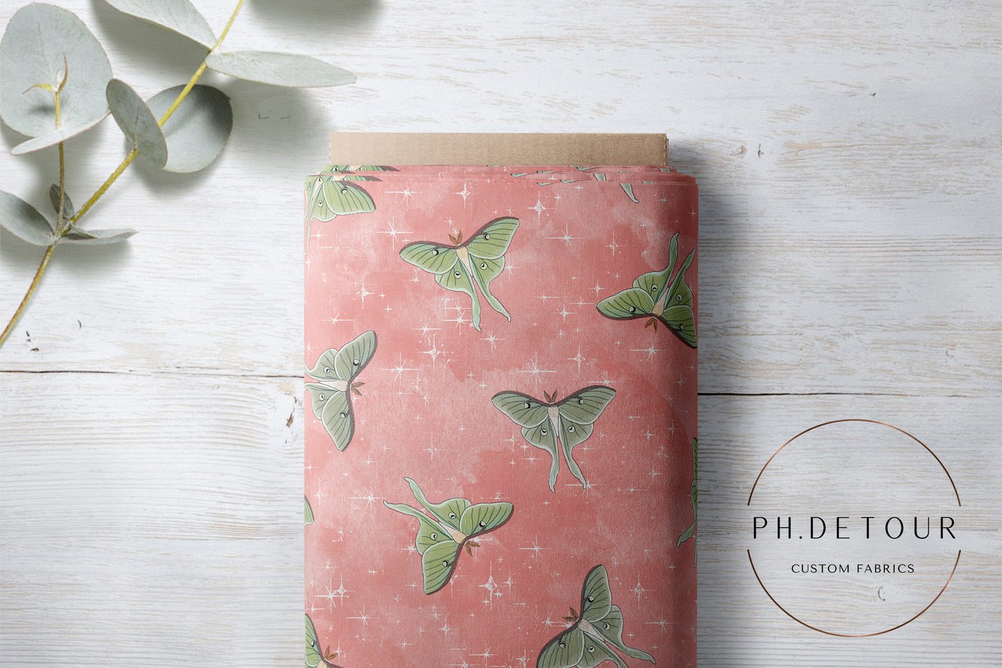 PREORDER - Luna Moths on Watercolor Coral - 1121 - Choose Your Base