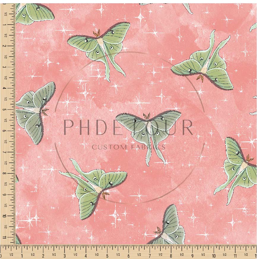 PREORDER - Luna Moths on Watercolor Coral - 1121 - Choose Your Base