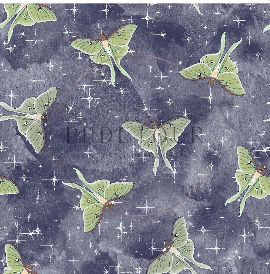 PREORDER - Luna Moths on Watercolor Navy - 1126 - Choose Your Base