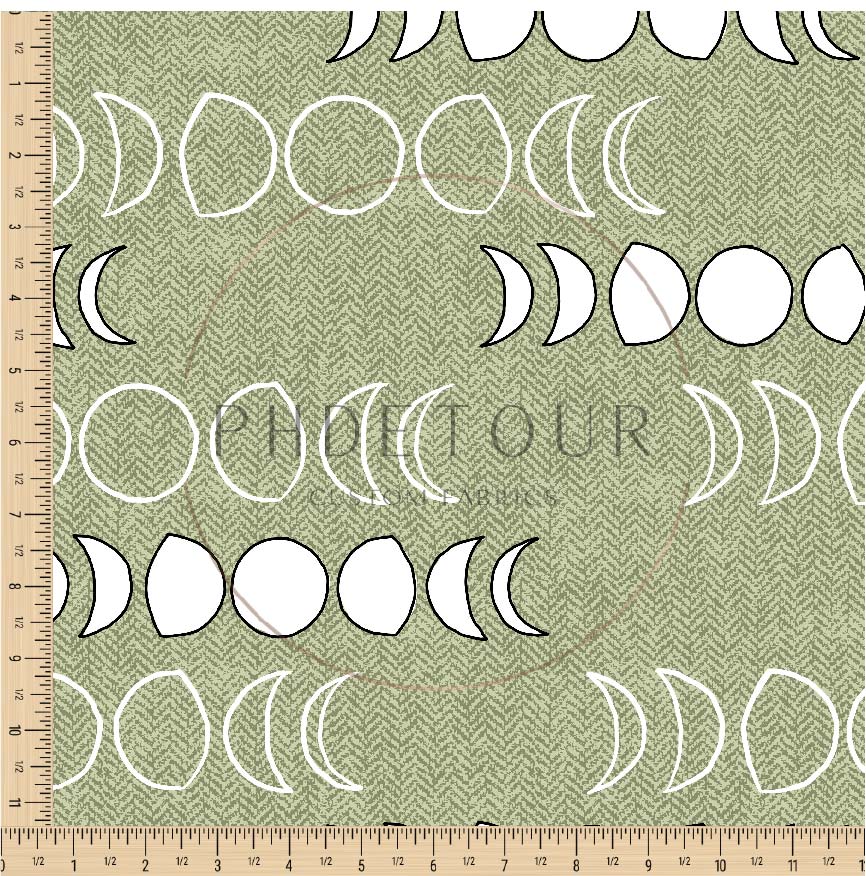 PREORDER - Moons on Herringbone Texture Celery - 1235 - Choose Your Base