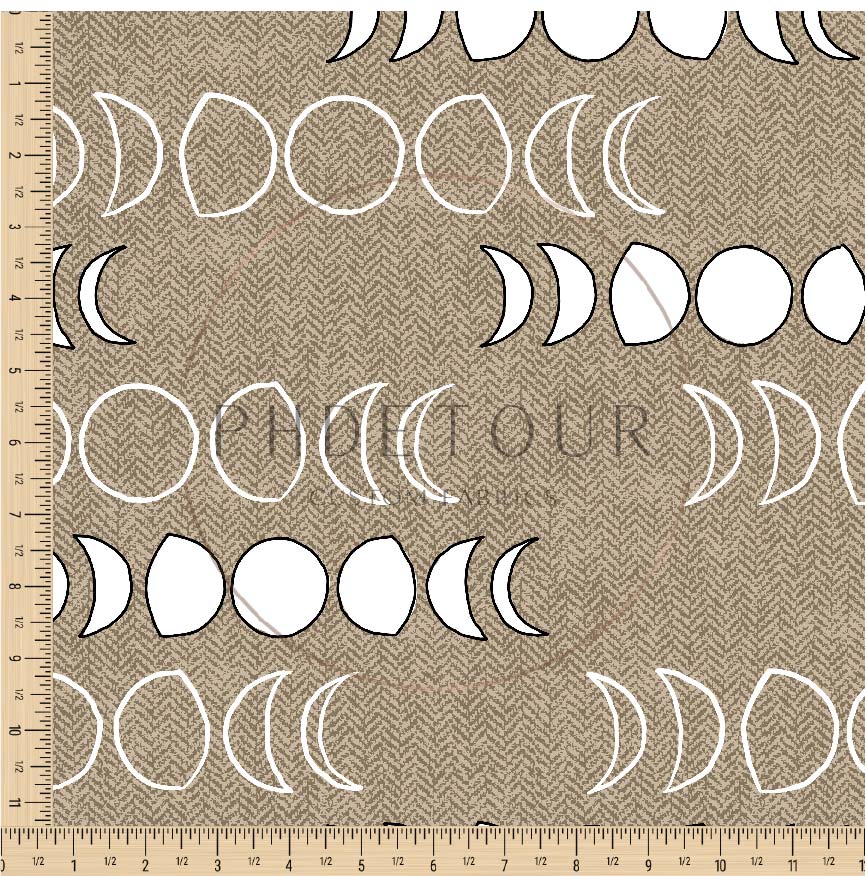 PREORDER - Moons on Herringbone Texture Khaki - 1243 - Choose Your Base